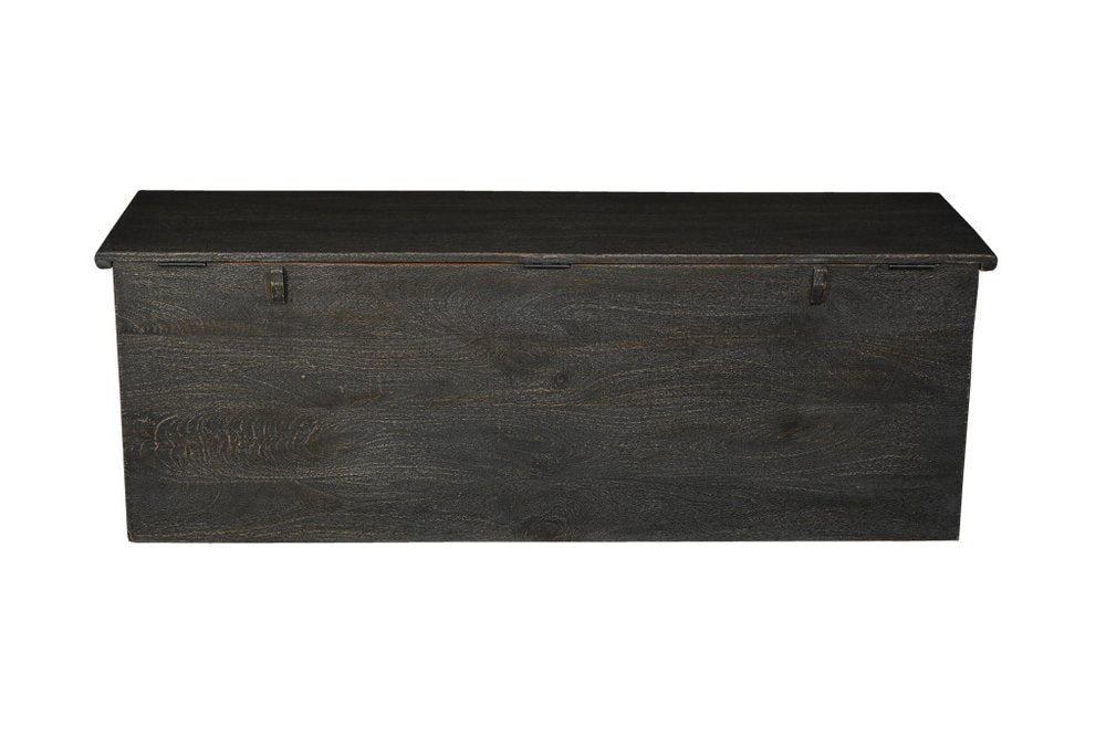 Black Distressed Solid Wood Carved Floral Storage Ottoman - 52-inch
