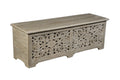 Gray Distressed Solid Wood Carved Floral Storage Ottoman - 52-inch