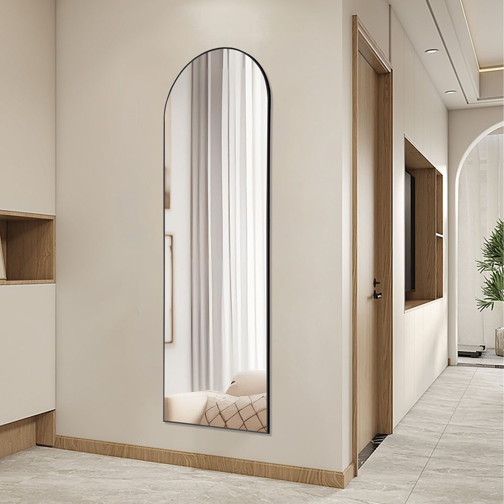 Black Metal Arch Freestanding and Wall Mount Framed Full Length Mirror - 63-inch
