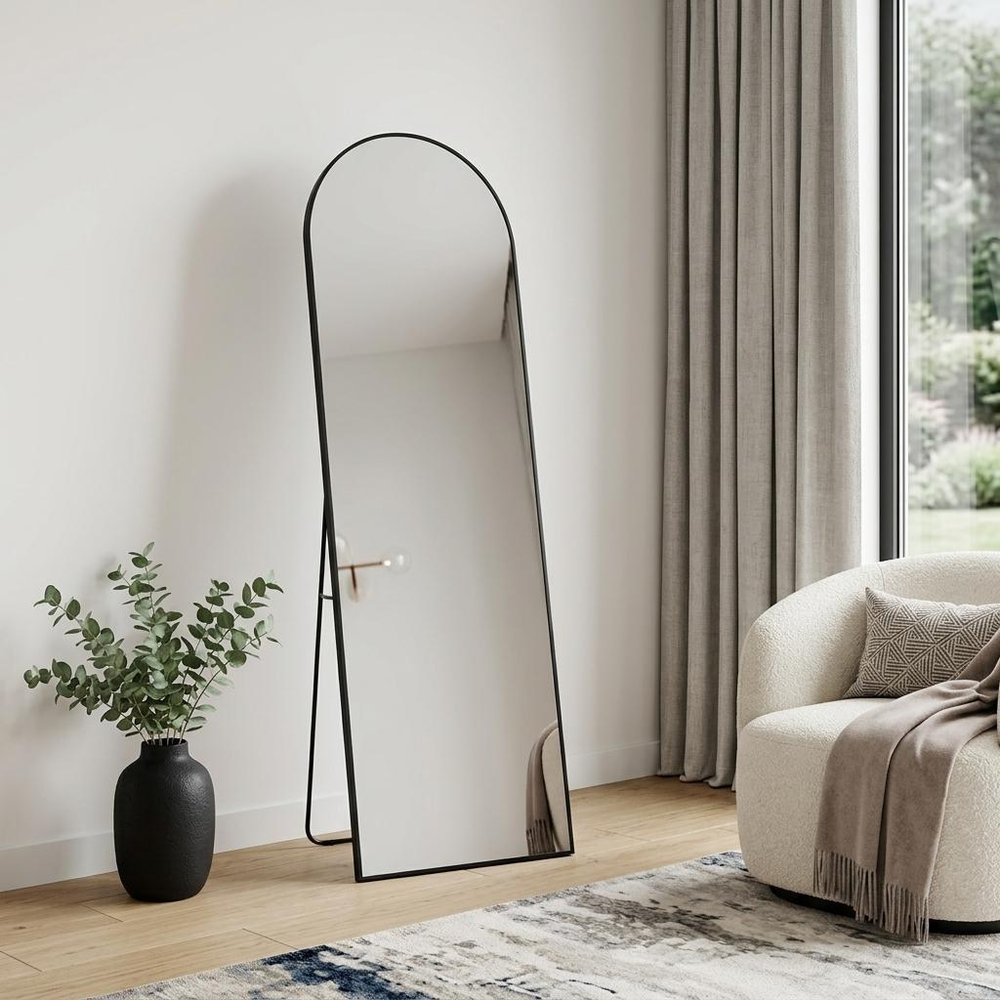 Black Metal Arch Freestanding and Wall Mount Framed Full Length Mirror - 63-inch