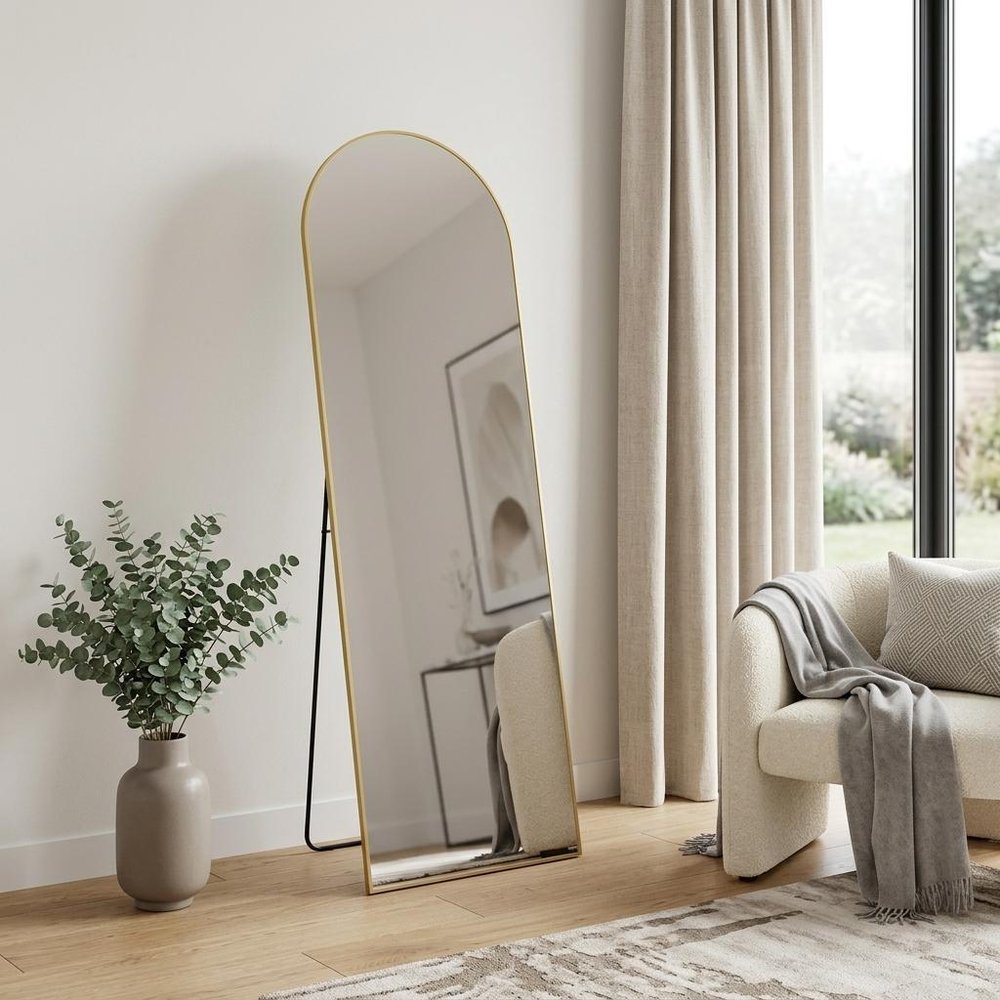 Gold Metal Arch Freestanding and Wall Mount Framed Full Length Mirror - 63-inch