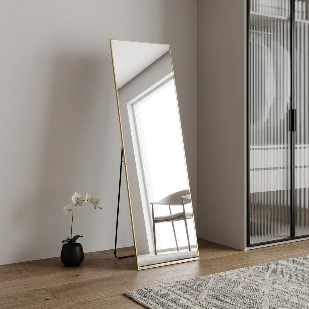 Gold Metal Freestanding and Wall Mount Framed Full Length Mirror - 63-inch