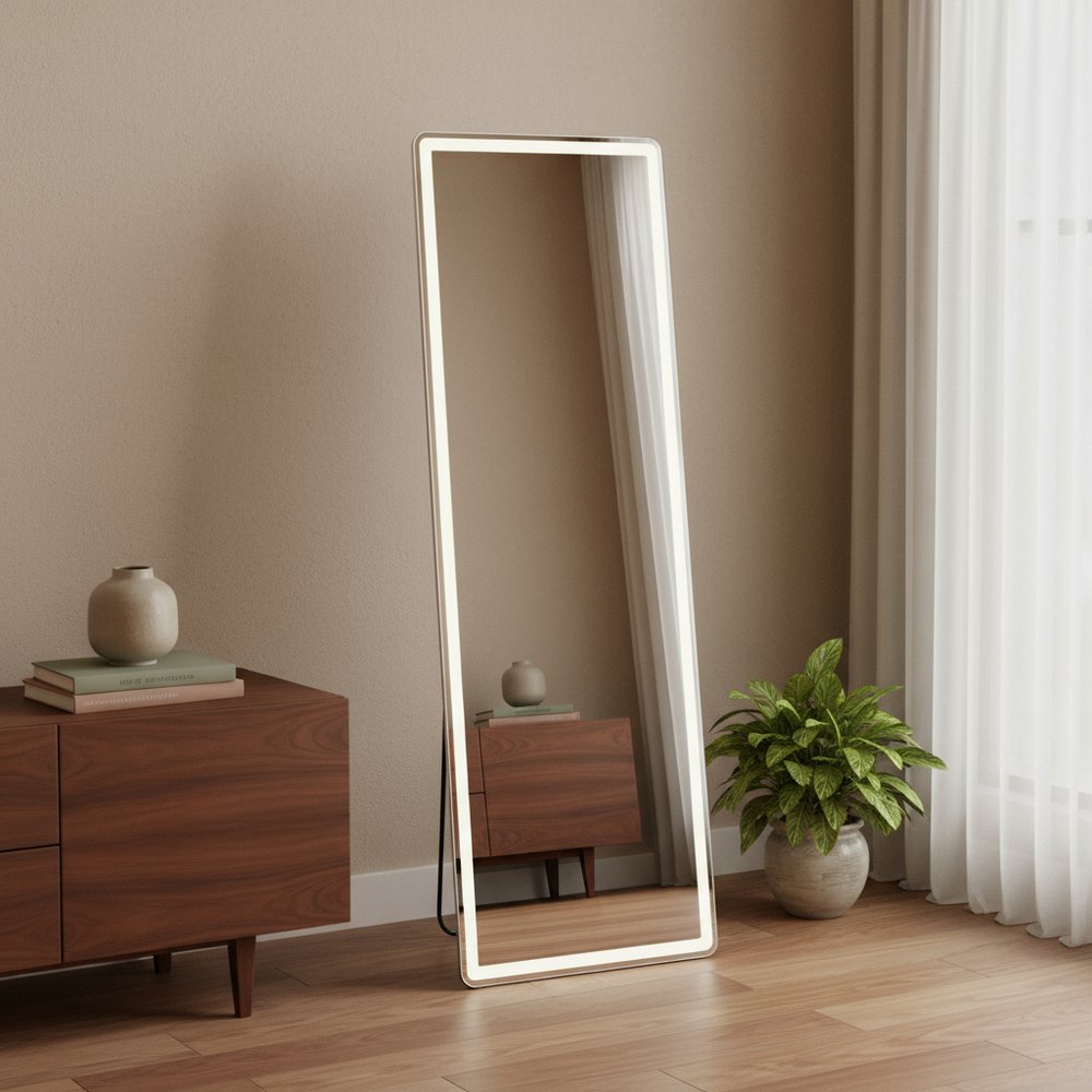 Clear Lighted Freestanding and Wall Mount Frameless Full Length Mirror - 64-inch