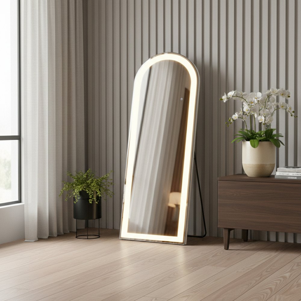 Clear Arch Lighted Freestanding and Wall Mount Frameless Full Length Mirror