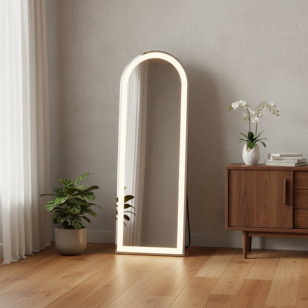 Clear Arch Lighted Freestanding and Wall Mount Frameless Full Length Mirror