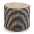 Black and Natural Jute Round Pouf Ottoman - 18-inch