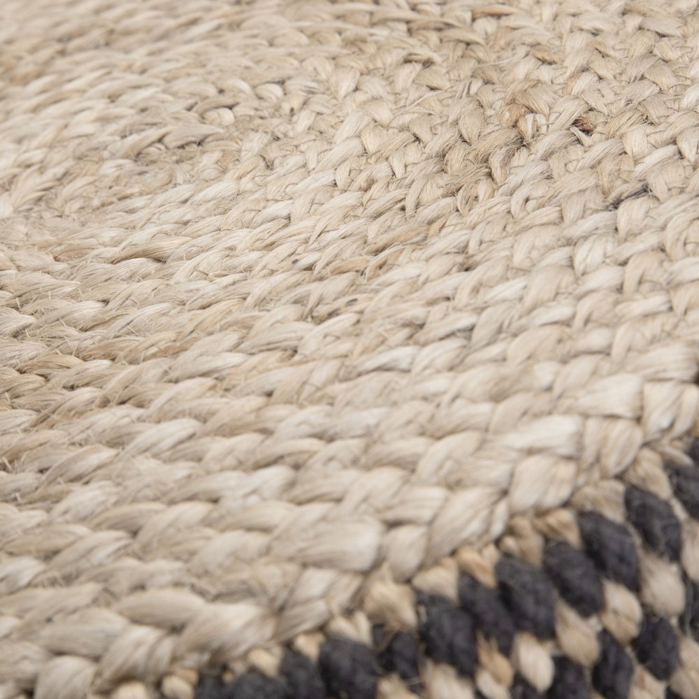 Black and Natural Jute Round Pouf Ottoman - 18-inch