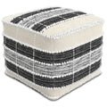 Beige Black and White Upholstery Striped Pouf Ottoman - 18-inch