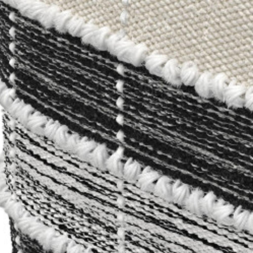 Beige Black and White Upholstery Striped Pouf Ottoman - 18-inch
