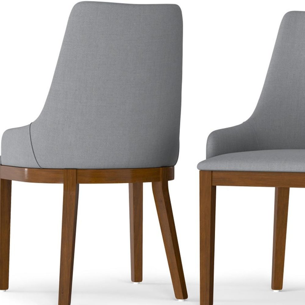 Set of Two Gray and Walnut Solid Wood Dining Parsons Chairs