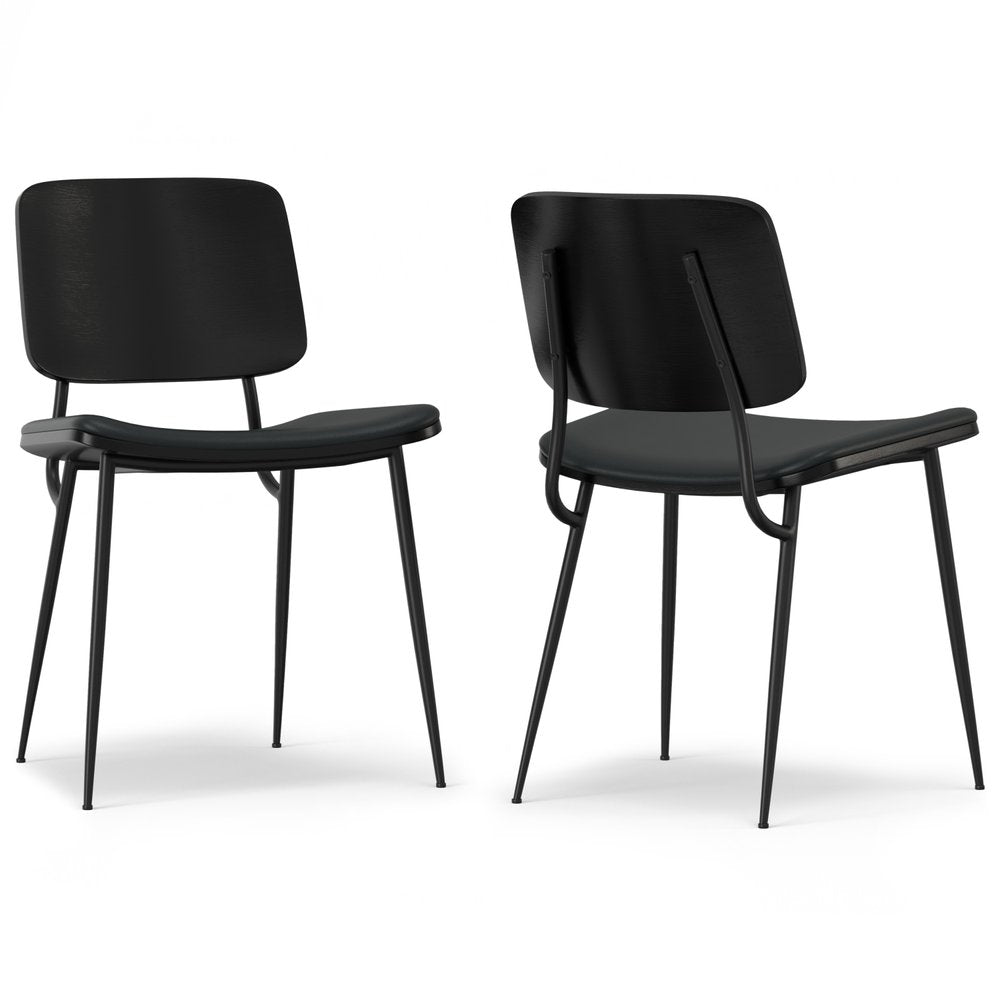 Set of Two Black Solid Wood Dining Parsons Chairs