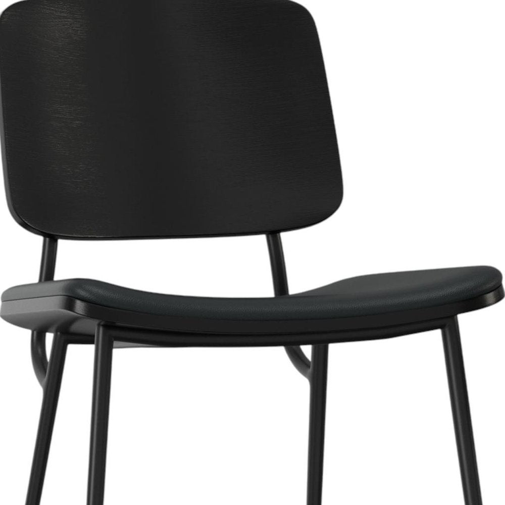 Set of Two Black Solid Wood Dining Parsons Chairs
