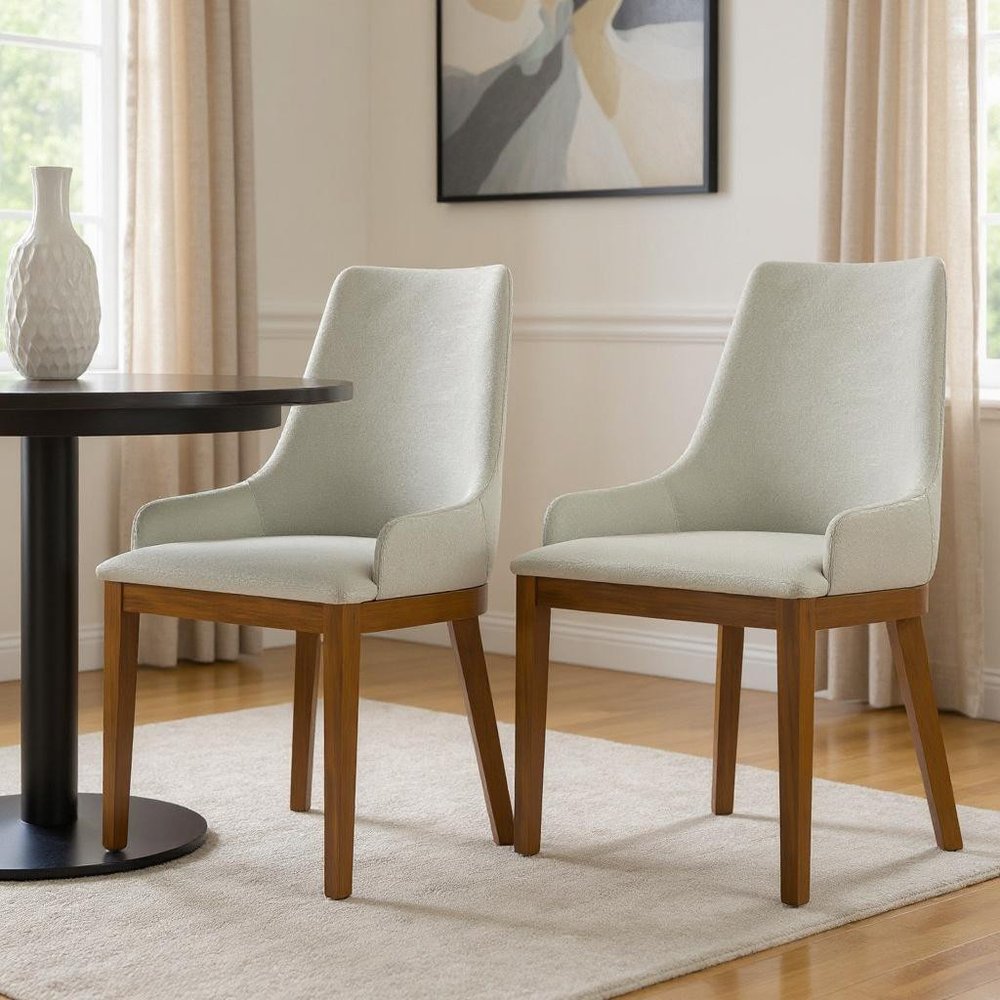 Set of Two Natural and Walnut Solid Wood Dining Parsons Chairs