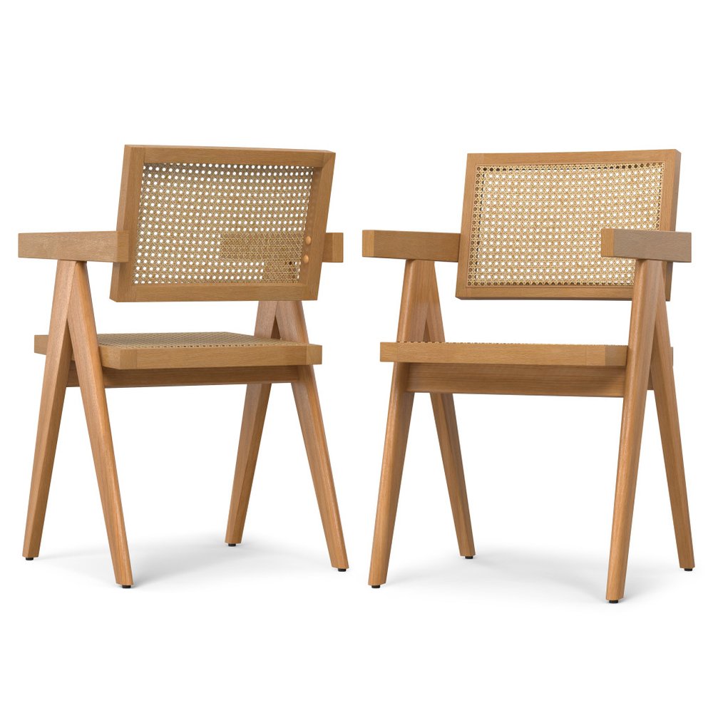 Set of Two Natural Solid Wood Dining Parsons Chairs