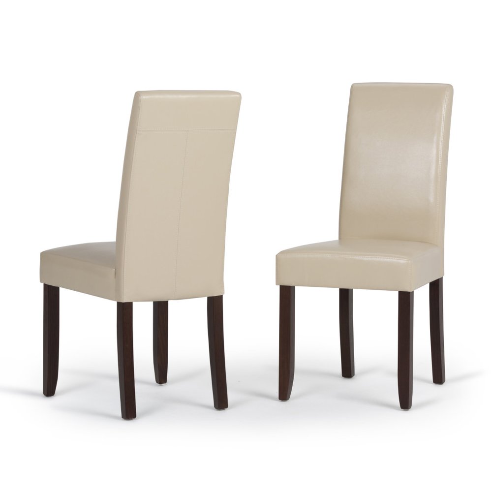 Set of Two Cream and Brown Wood Dining Parsons Chairs