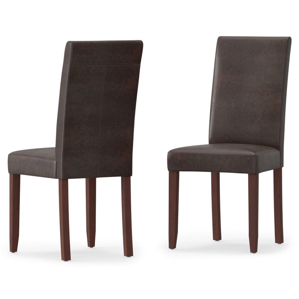 Set of Two Brown Wood Dining Parsons Chairs