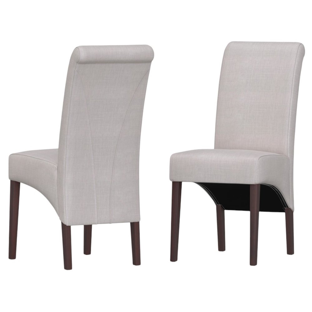 Set of Two Beige and Brown Wood Dining Parsons Chairs