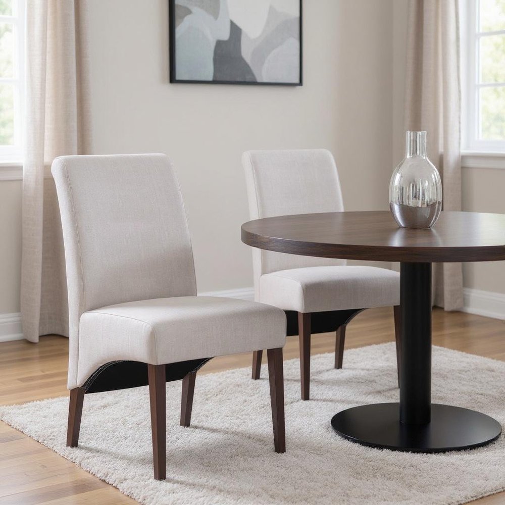 Set of Two Beige and Brown Wood Dining Parsons Chairs