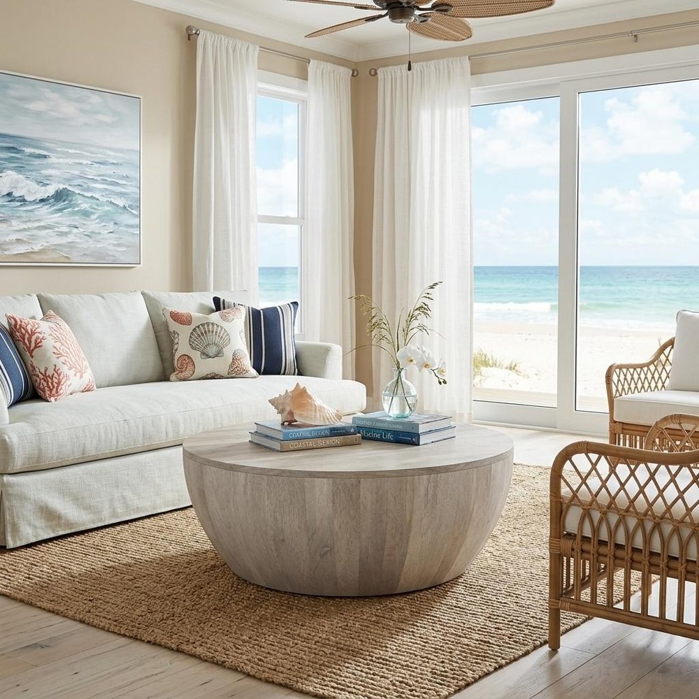 White Solid Wood Round Solid Coffee Table - 34-inch