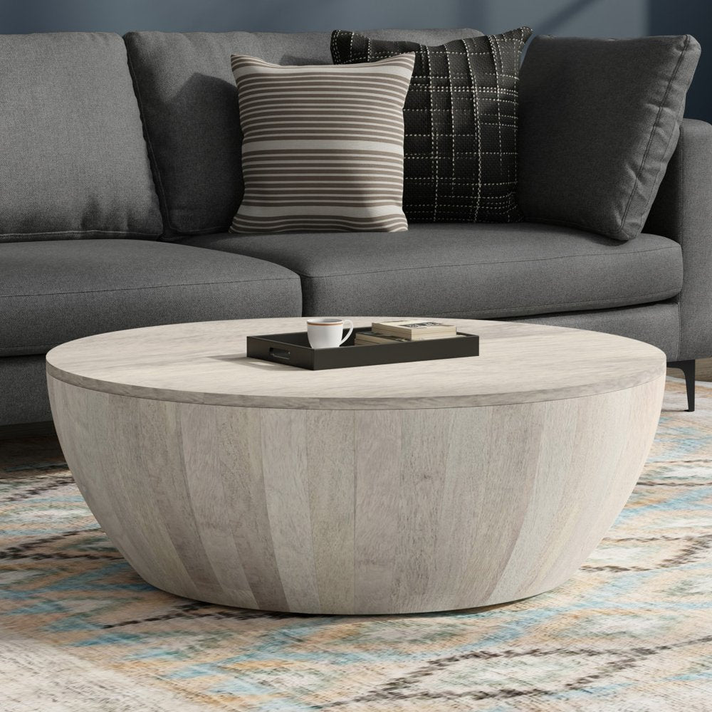 White Solid Wood Round Solid Coffee Table - 34-inch