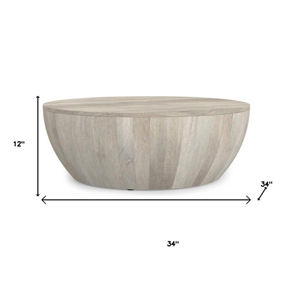 White Solid Wood Round Solid Coffee Table - 34-inch