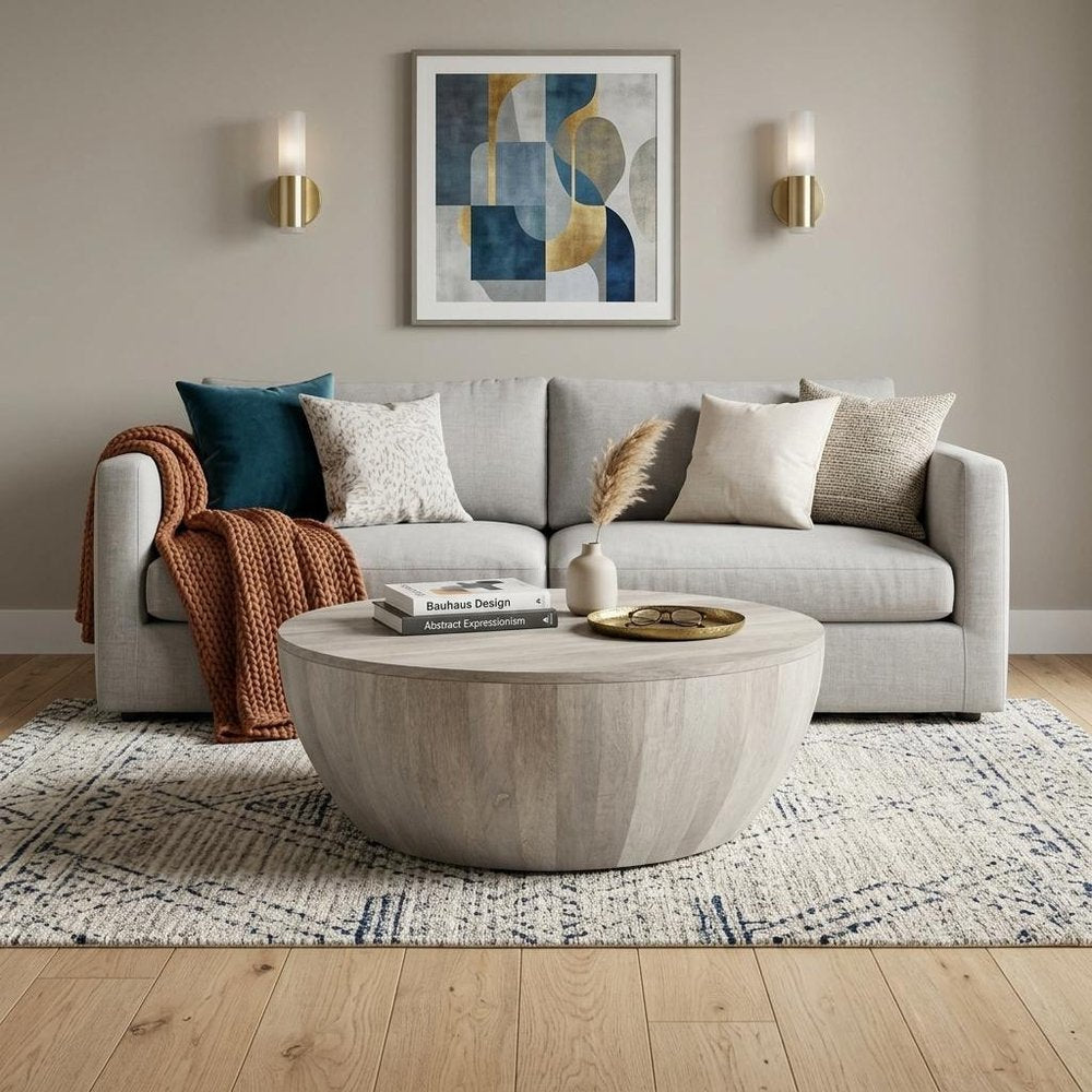White Solid Wood Round Solid Coffee Table - 34-inch
