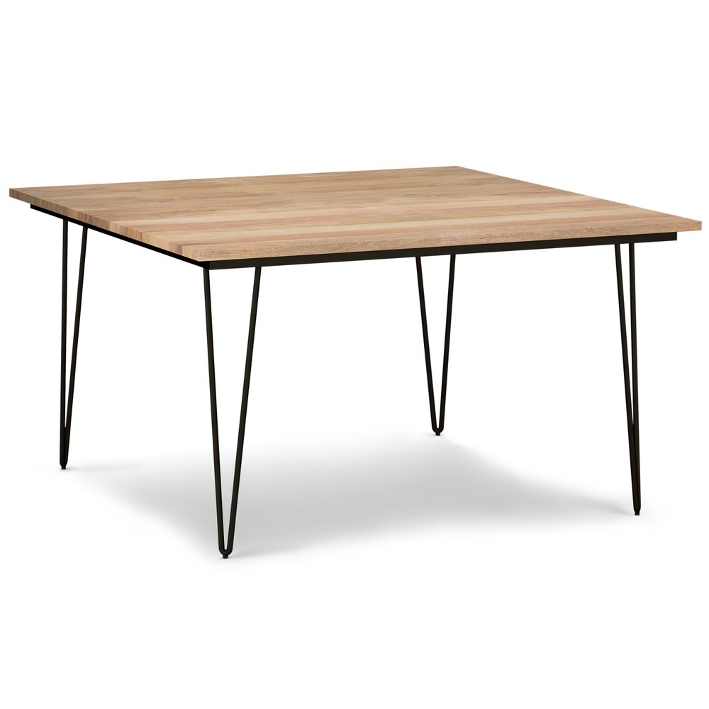 Natural and Black Solid Wood and Steel Square Dining Table - 54-inch