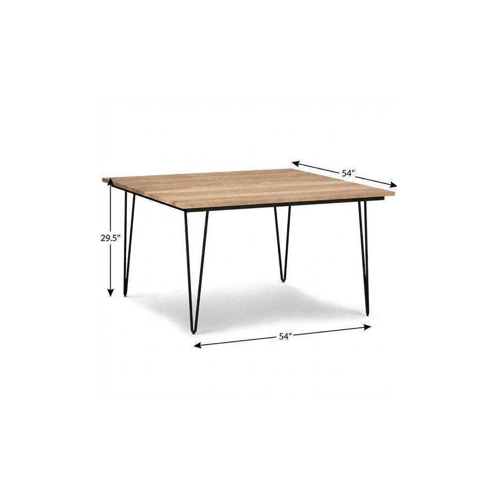 Natural and Black Solid Wood and Steel Square Dining Table - 54-inch