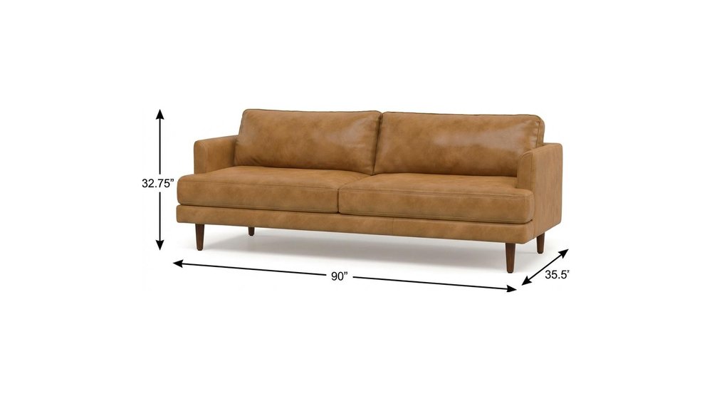 Sienna Leather Sofa with Brown Legs - 90-inch