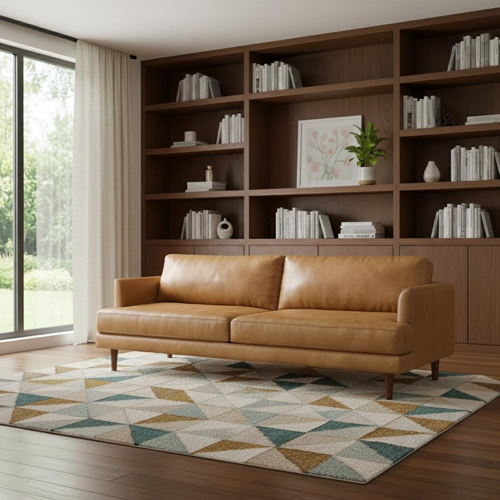 Sienna Leather Sofa with Brown Legs - 90-inch
