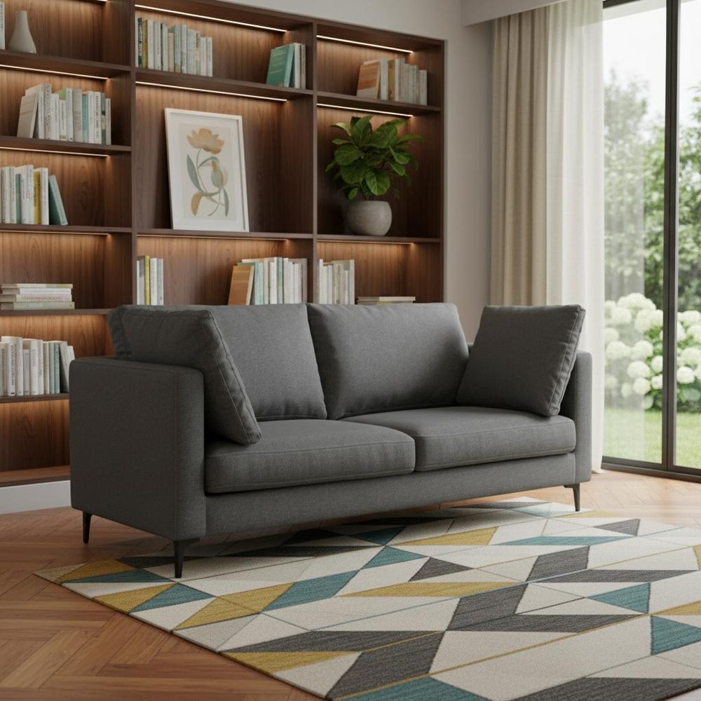 Gray Fabric Sofa with Black Legs - 76-inch