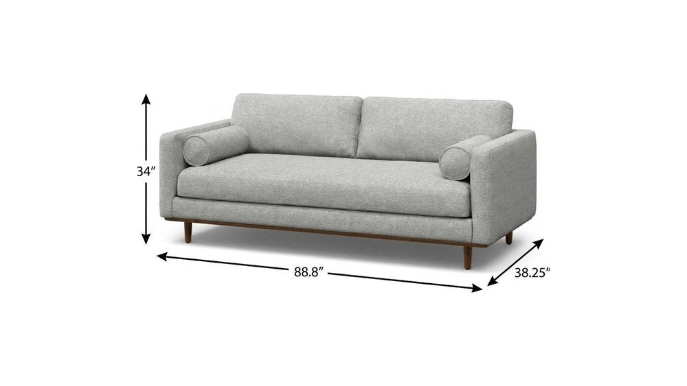 Gray Fabric Sofa with Brown Legs - 89-inch