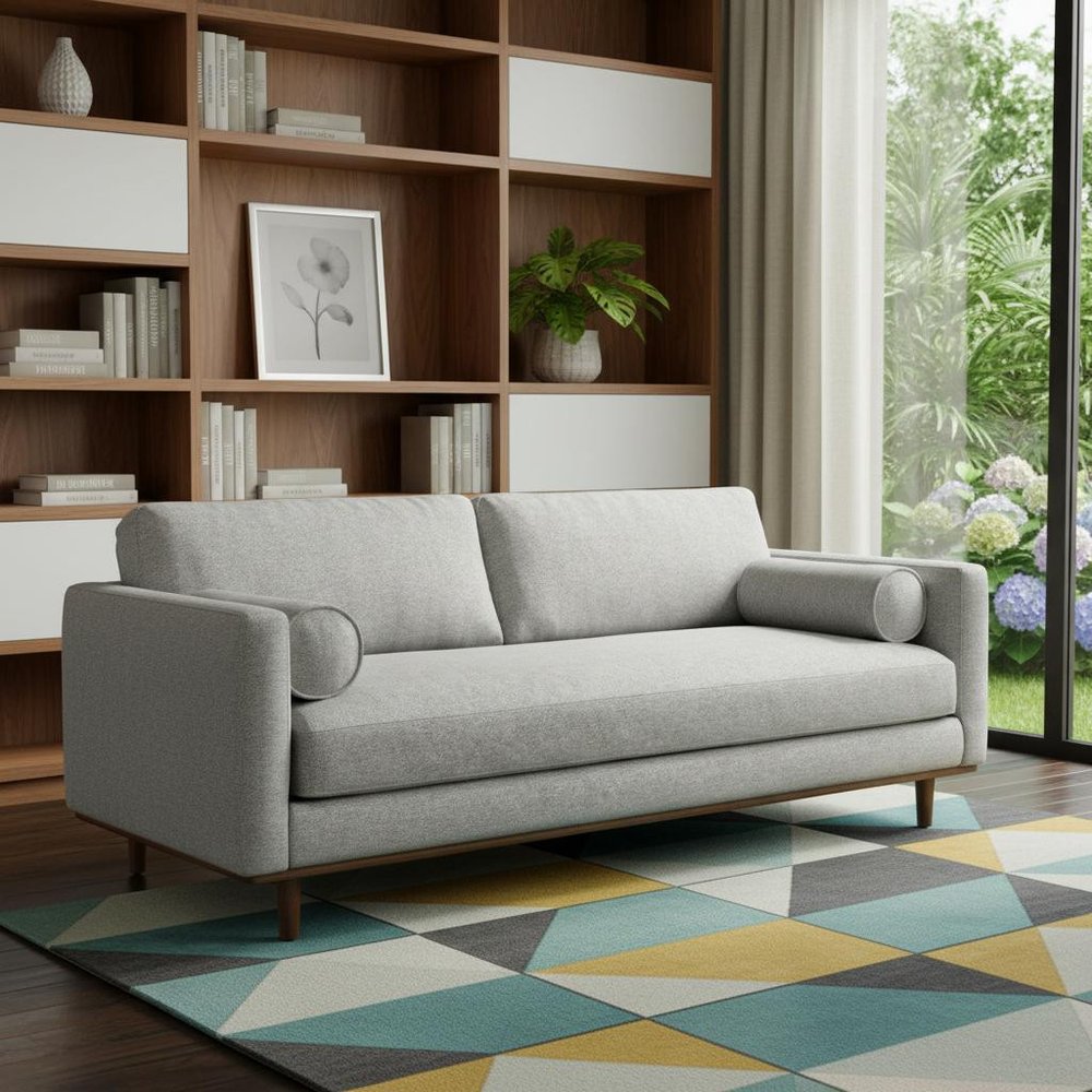 Gray Fabric Sofa with Brown Legs - 89-inch