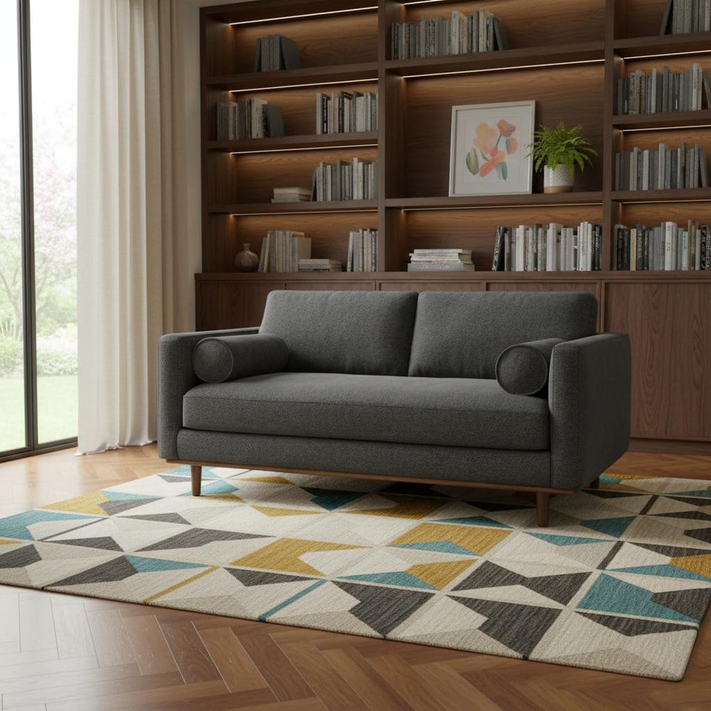 Gray Fabric Sofa with Brown Legs - 72-inch