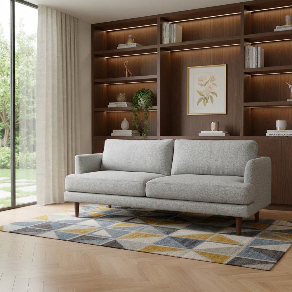 Gray Fabric Sofa with Brown Legs - 76-inch