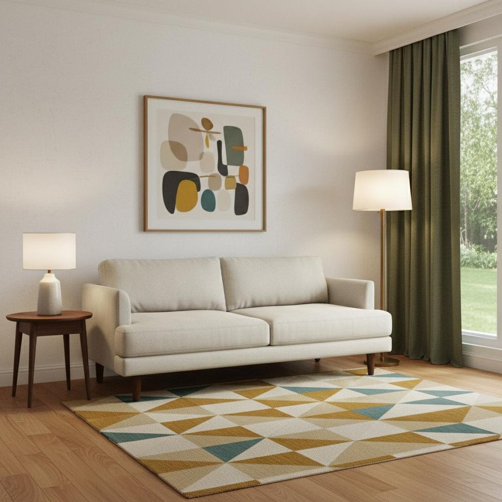 Cream Fabric Wood Sofa - 76-inch