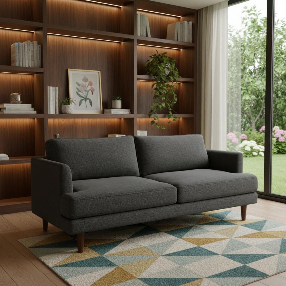 Gray Fabric Sofa with Brown Legs - 76-inch