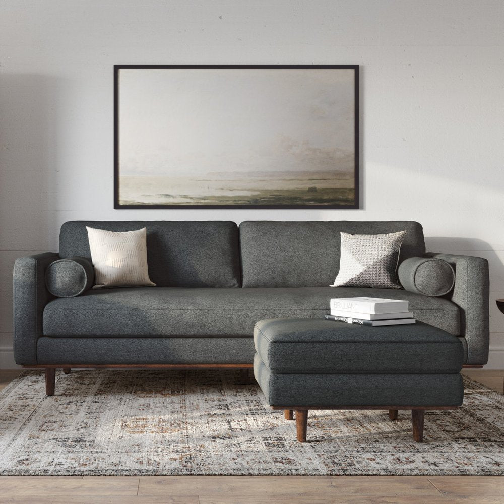 Gray Fabric Sofa with Brown Legs - 89-inch