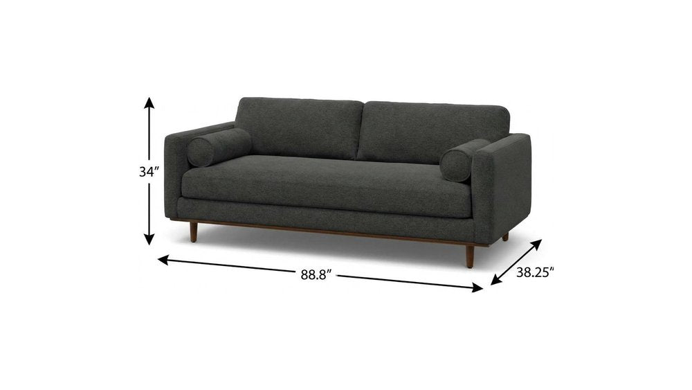 Gray Fabric Sofa with Brown Legs - 89-inch