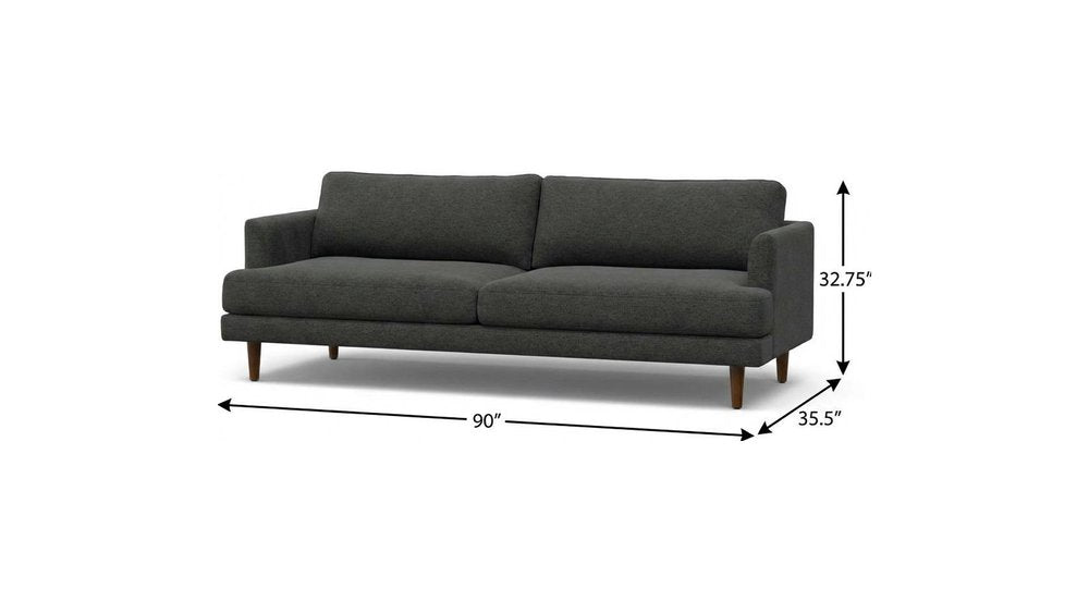 Gray Fabric Sofa with Brown Legs - 90-inch