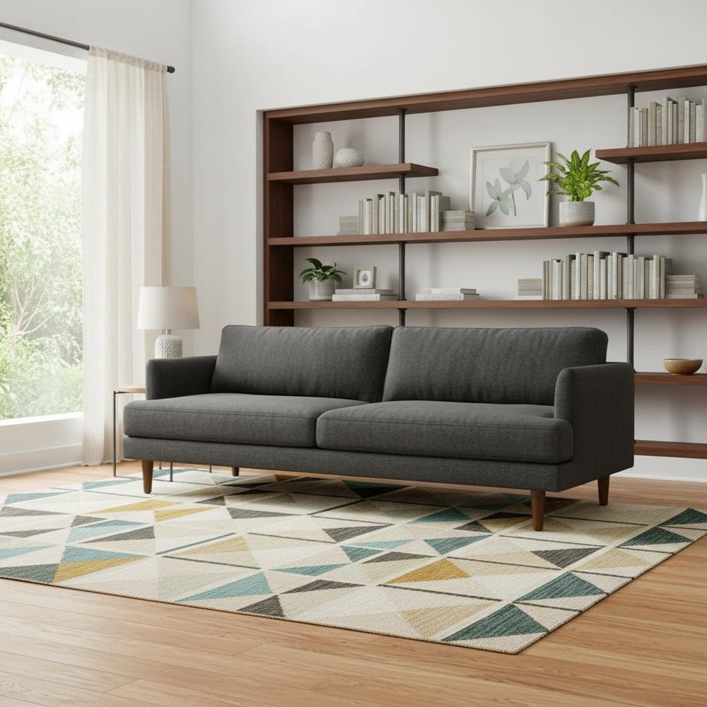 Gray Fabric Sofa with Brown Legs - 90-inch