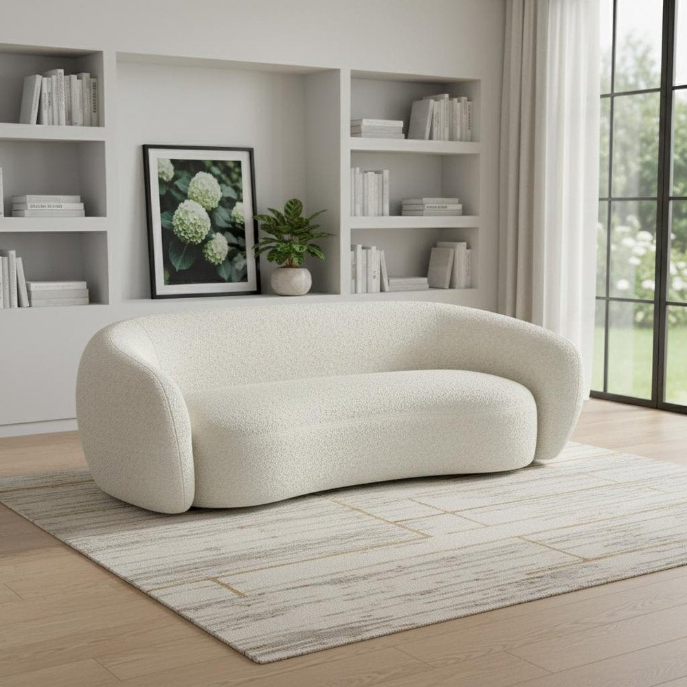 Cream Fabric Sofa with Walnut Legs - 89-inch