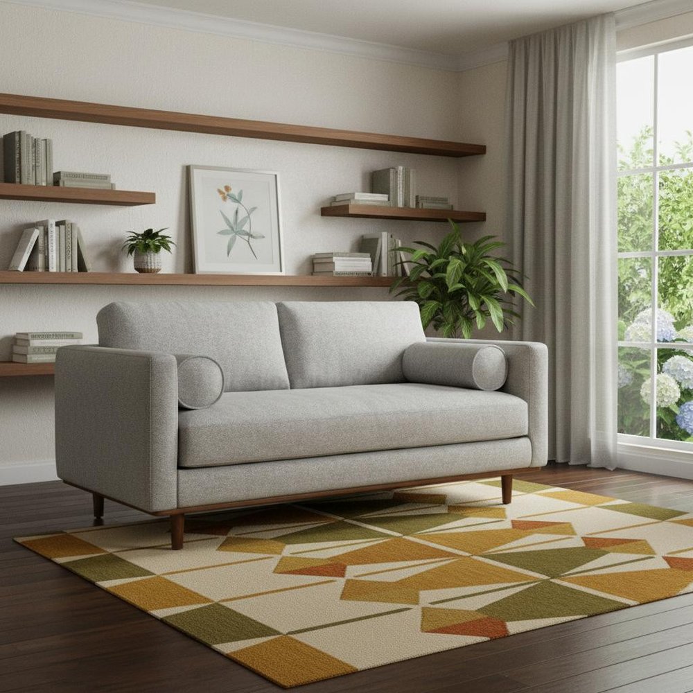 Gray Fabric Sofa with Brown Legs - 72-inch
