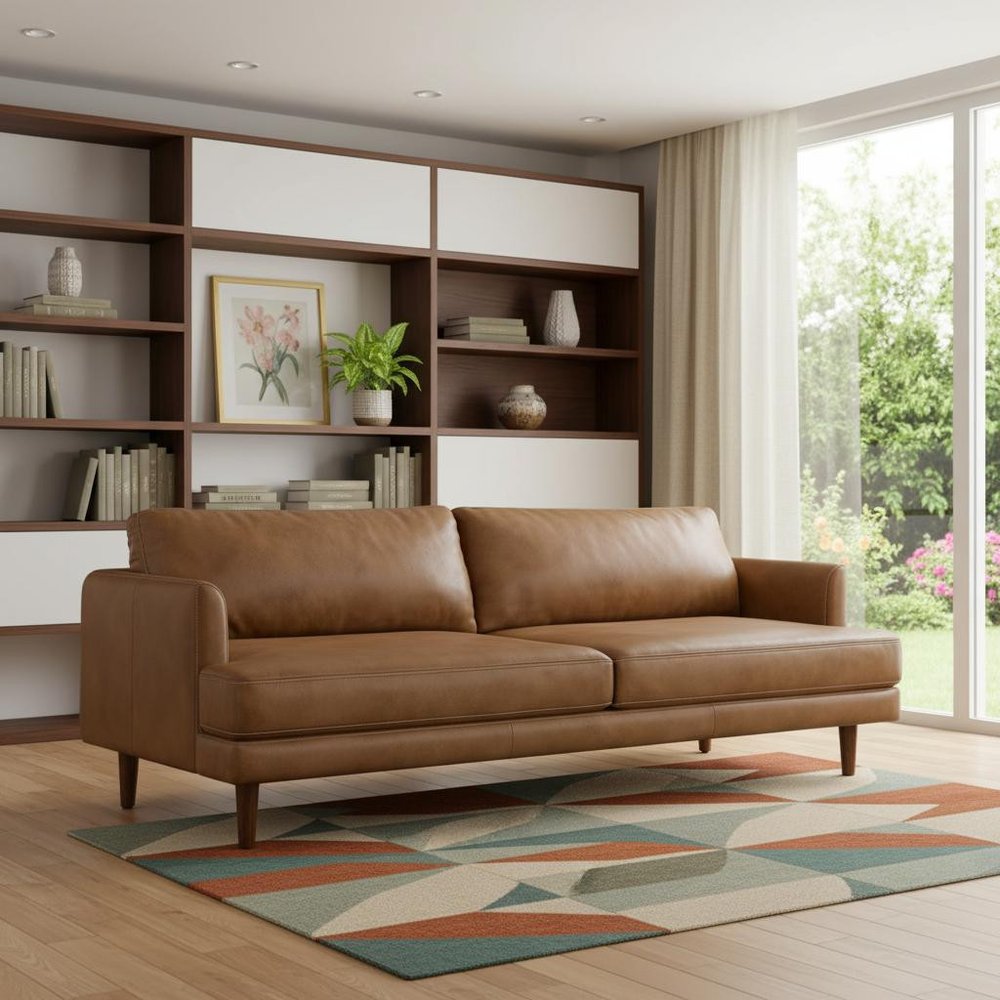 Brown Leather Sofa - 90-inch