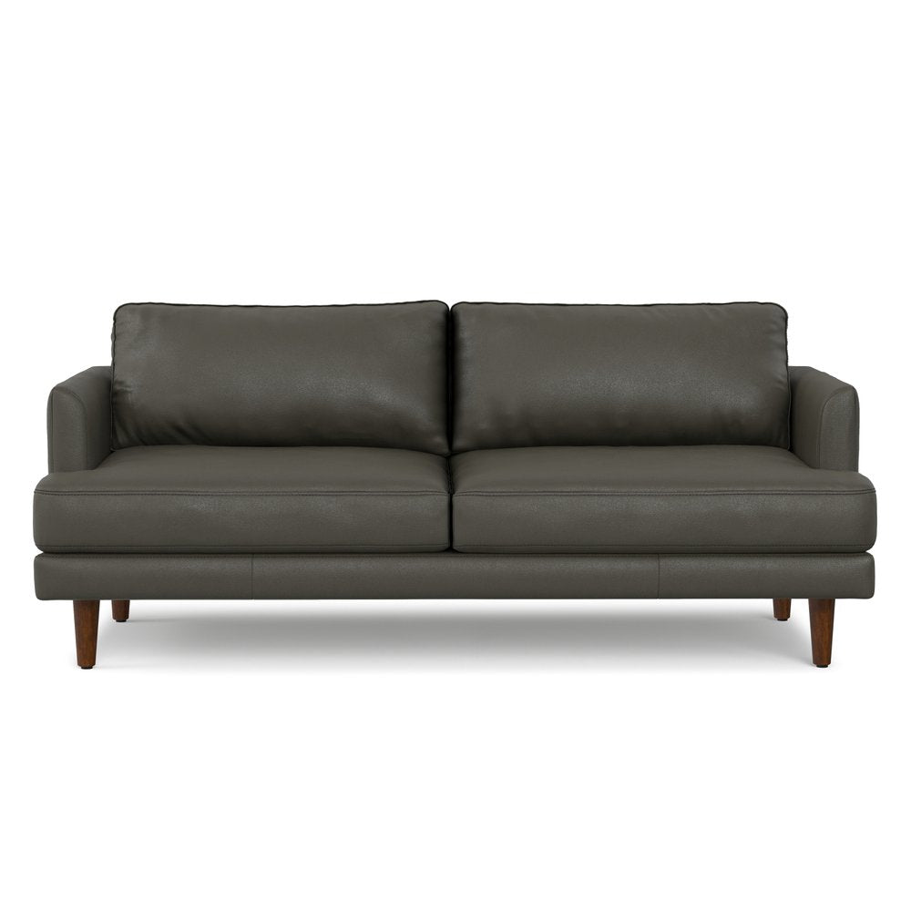 Black Leather Sofa with Brown Legs - 76-inch