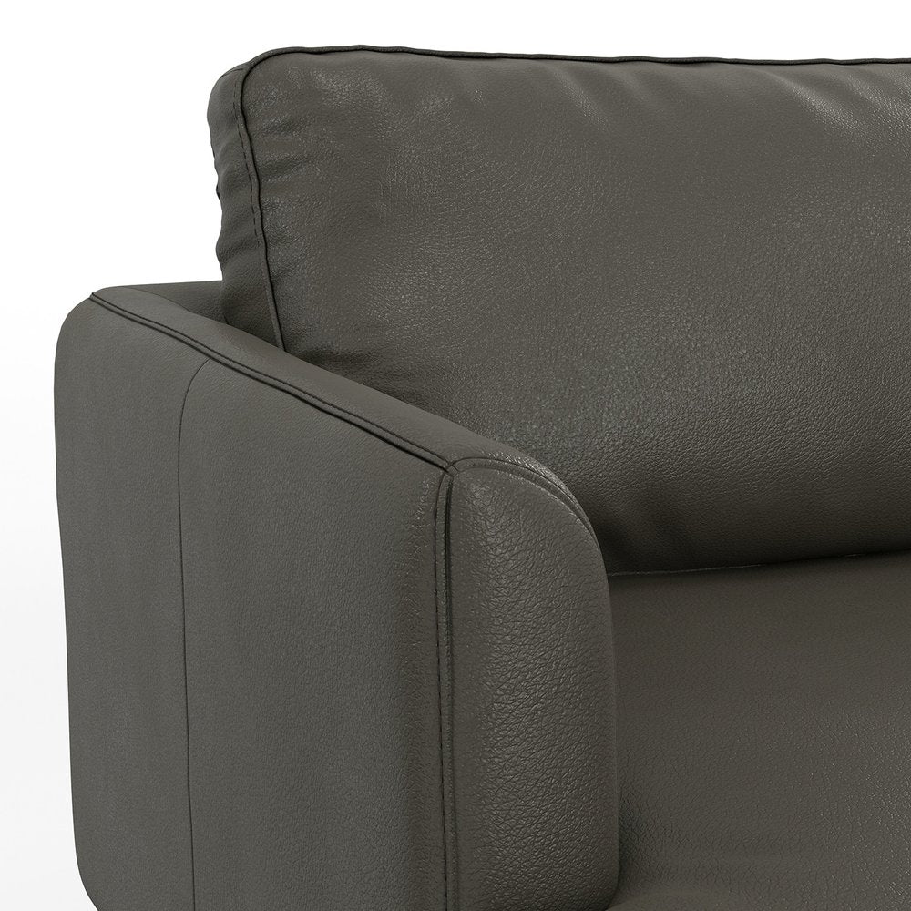 Black Leather Sofa with Brown Legs - 76-inch