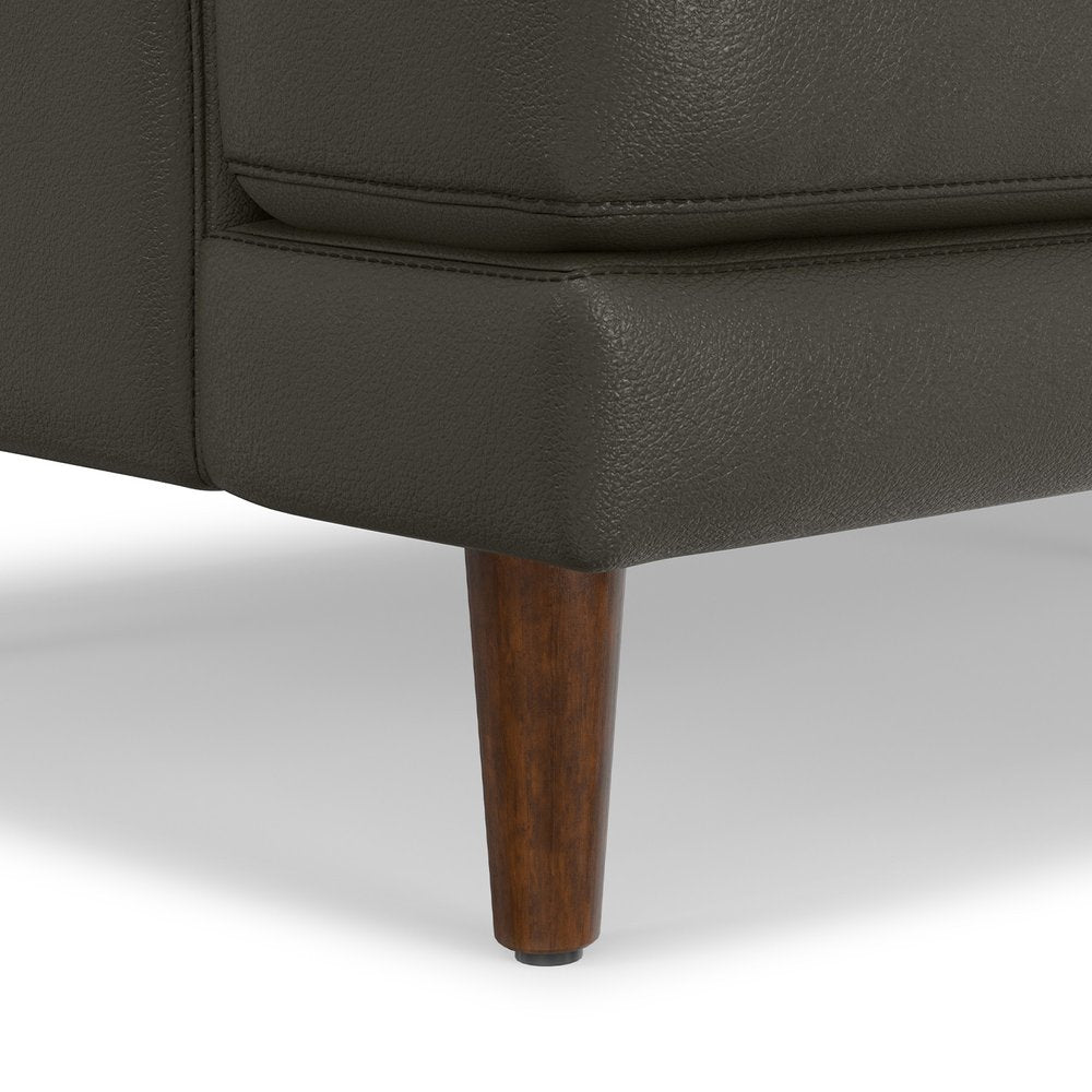 Black Leather Sofa with Brown Legs - 76-inch