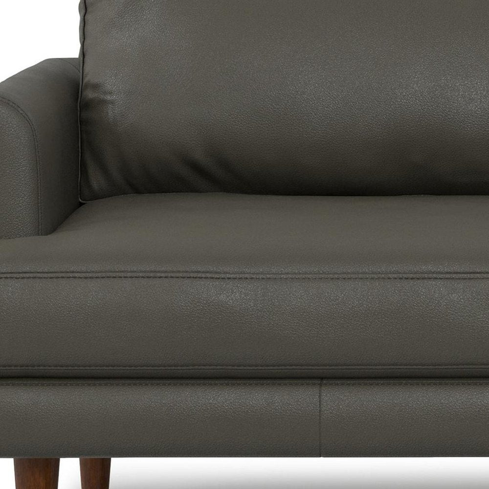 Black Leather Sofa with Brown Legs - 76-inch