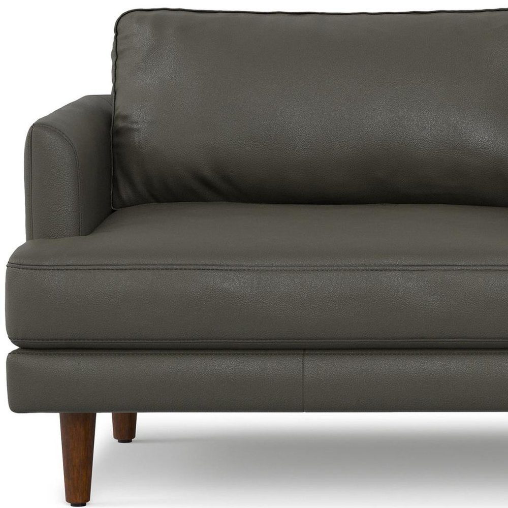 Black Leather Sofa with Brown Legs - 76-inch