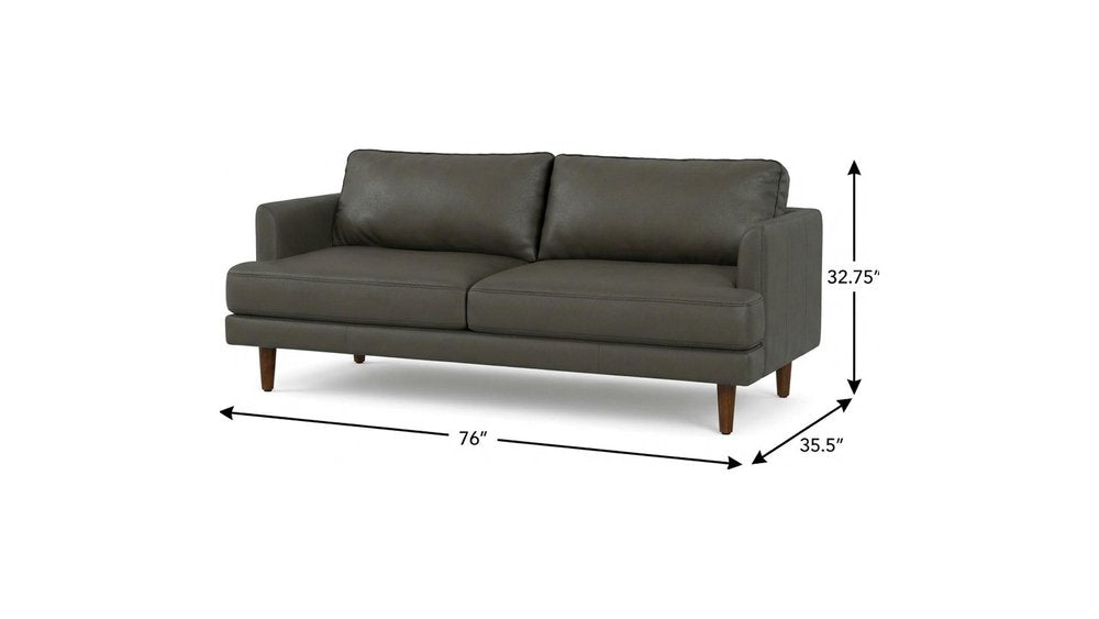Black Leather Sofa with Brown Legs - 76-inch
